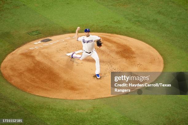 Max Scherzer of the Texas Rangers delivers a pitch during a game against the Chicago White Sox at Globe Life Field on August 03, 2023 in Arlington,...