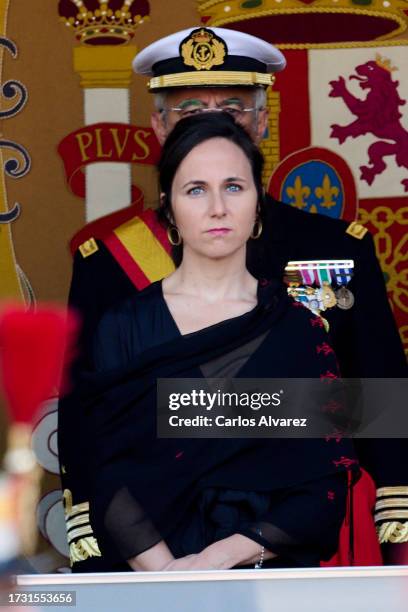 Minister of Social Rights and 2030 Agenda Ione Belarra attend the National Day Military Parade on October 12, 2023 in Madrid, Spain.