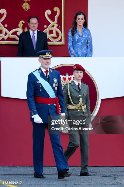King Felipe VI of Spain attends the National Day Military Parade on October 12, 2023 in Madrid, Spain.