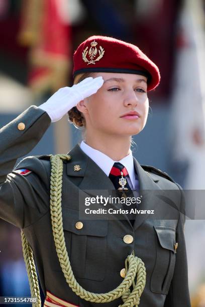 Crown Princess Leonor of Spain attends the National Day Military Parade on October 12, 2023 in Madrid, Spain.