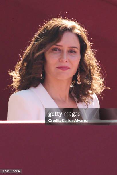 Madrid Community President Isabel Díaz Ayuso attend the National Day Military Parade on October 12, 2023 in Madrid, Spain.