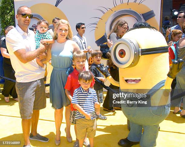 Actress Melissa Joan Hart, husband Mark Wilkerson and children Braydon, Mason and Tucker arrive at the Los Angeles premiere of 'Despicable Me 2" held...