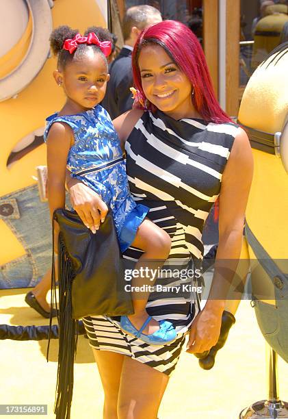 Personality Christina Milian and her daughter arrive at the Los Angeles premiere of 'Despicable Me 2" held at Universal CityWalk on June 22, 2013 in...