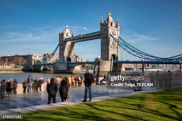 tower bridge,london - person on suspension bridge stock pictures, royalty-free photos & images