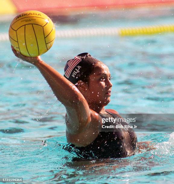 United States Olympic Waterpolo Team Member Brenda Villa game action, July 8, 2000 in Los Alamitos, California.