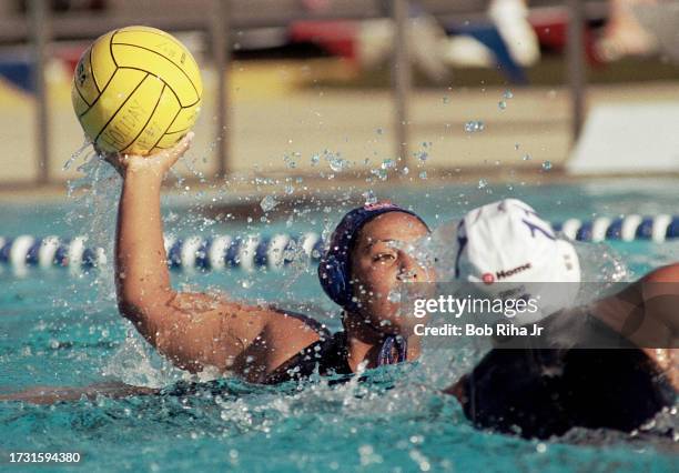 United States Olympic Waterpolo Team Member Brenda Villa game action, July 8, 2000 in Los Alamitos, California.