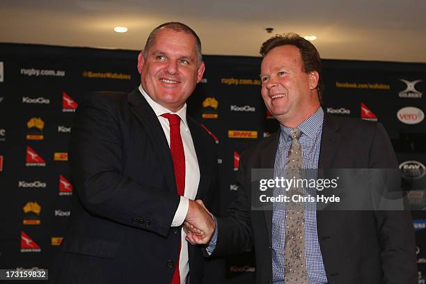 Ewen McKenzie is appointed as the new ARU Wallabies coach by CEO Bill Pulver at the Sofitel Hotel on July 9, 2013 in Brisbane, Australia.