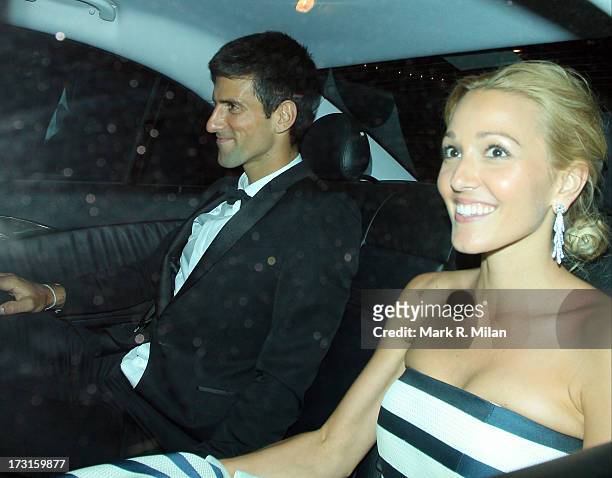 Novak Djokovic leaves the Novak Djokovic Foundation London gala dinner on July 8, 2013 in London, England.
