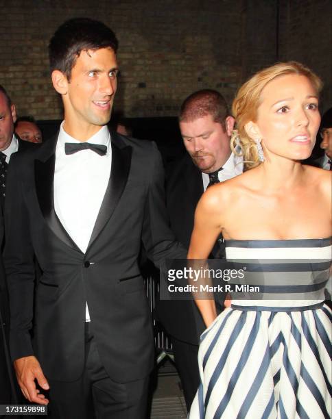Novak Djokovic leaves the Novak Djokovic Foundation London gala dinner on July 8, 2013 in London, England.