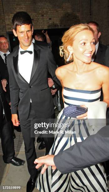 Novak Djokovic leaves the Novak Djokovic Foundation London gala dinner on July 8, 2013 in London, England.