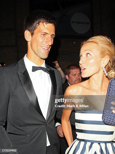 Novak Djokovic leaves the Novak Djokovic Foundation London gala dinner on July 8, 2013 in London, England.