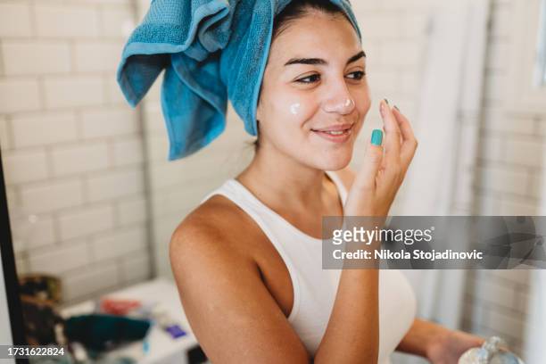 my morning routine - face cream stock pictures, royalty-free photos & images