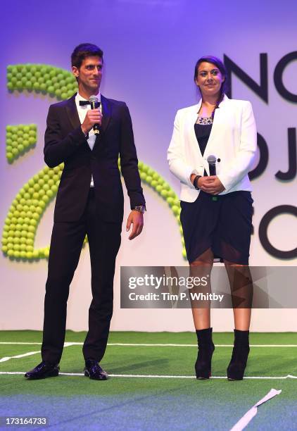 Novak Djokovic and Marion Bartoli attend the Novak Djokovic Foundation inaugural London gala dinner at The Roundhouse on July 8, 2013 in London,...
