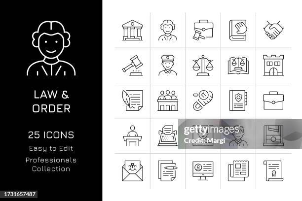 law and order icon set - lawsuit stock illustrations