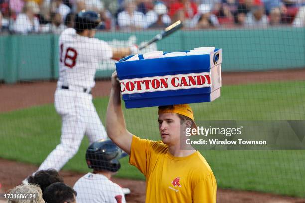 Cotton Candy vendor during the first inning of game one of a doubleheader between the Boston Red Sox and the New York Yankees at Fenway Park on...