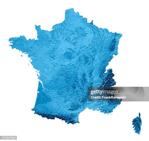 francia mappa topografica isolato - francia foto e immagini stock