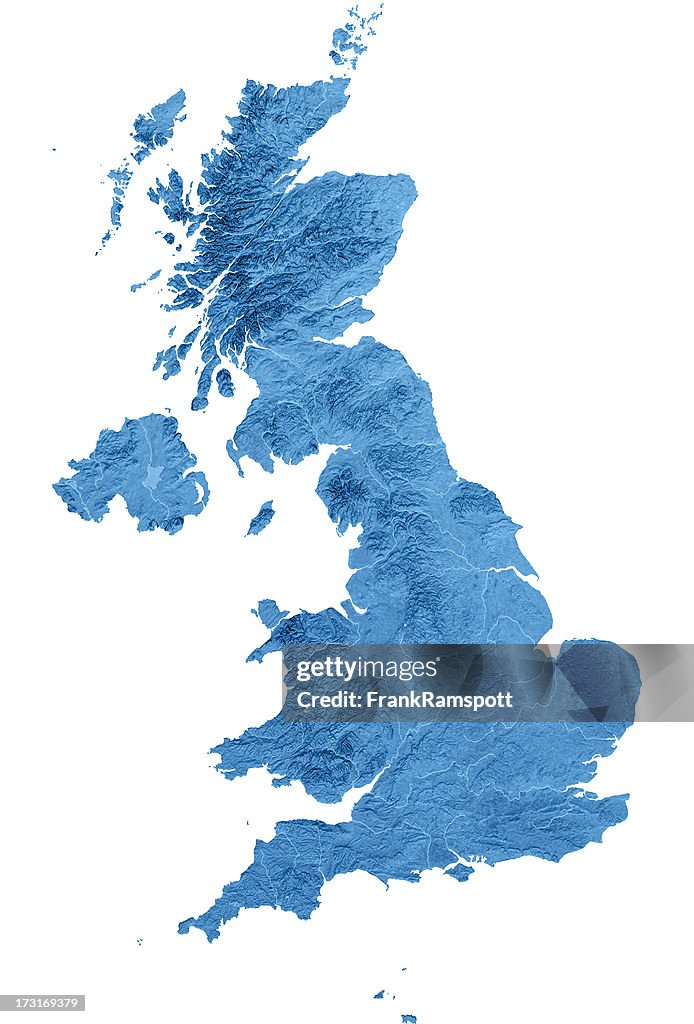 United Kingdom Topographic Map Isolated