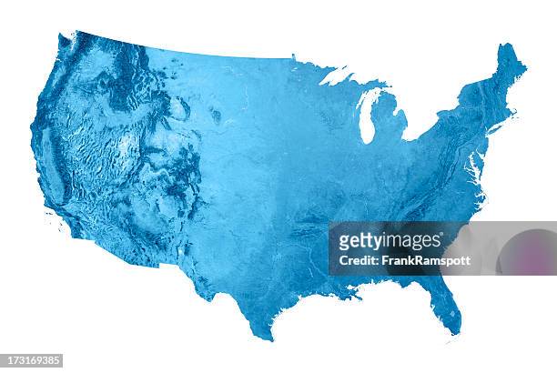 estados unidos mapa topographic aislado - américa del norte fotografías e imágenes de stock