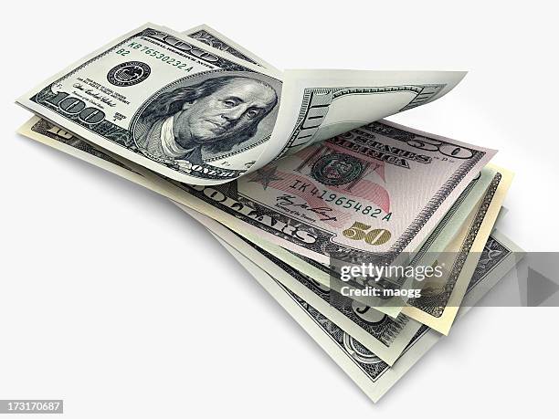 us banknotes in different denominations - american one dollar bill stock pictures, royalty-free photos & images