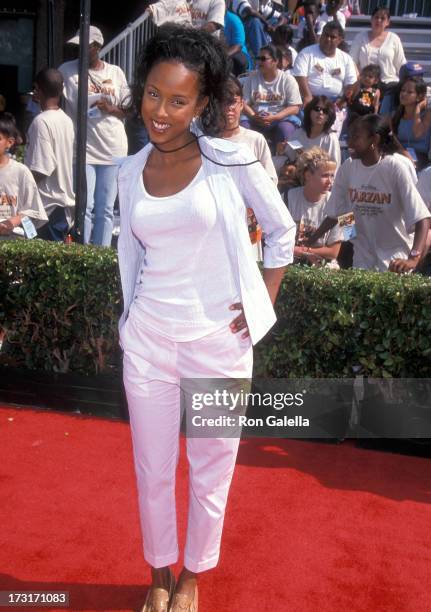 Actress Trina McGee-Davis attends the "Tarzan" Hollywood Premiere on June 12, 1999 at the El Capitan Theatre in Hollywood, California.