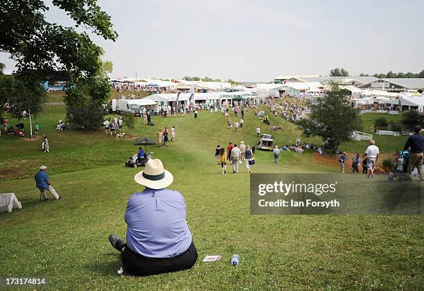 Man sits and rests as he looks out over the tents at the Great Yorkshire Show on July 9, 2013 in Harrogate, England. The Great Yorkshire Show is the...