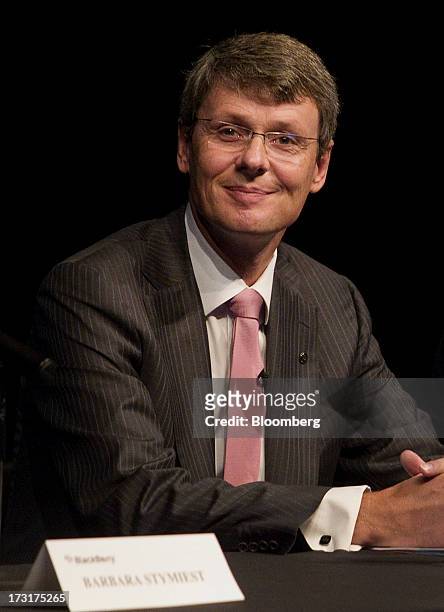 Thorsten Heins, chief executive officer of BlackBerry, smiles during the company's annual general meeting in Waterloo, Ontario, Canada, on Tuesday,...