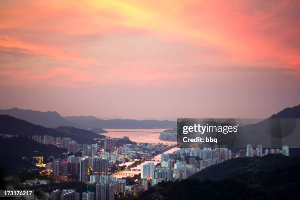 sunset river in the city - sha tin stock pictures, royalty-free photos & images