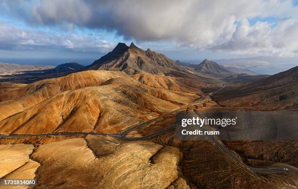 montana cardon sunset aerial panorama from mirador de sicasumbre, fuerteventura island, spain. - atlantic islands stock pictures, royalty-free photos & images
