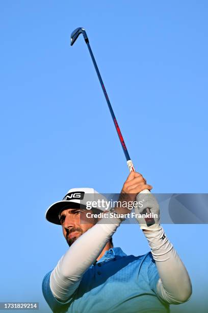 Matthieu Pavon of France plays a shot on the 17th hole on Day One of the acciona Open de Espana presented by Madrid at Club de Campo Villa de Madrid...