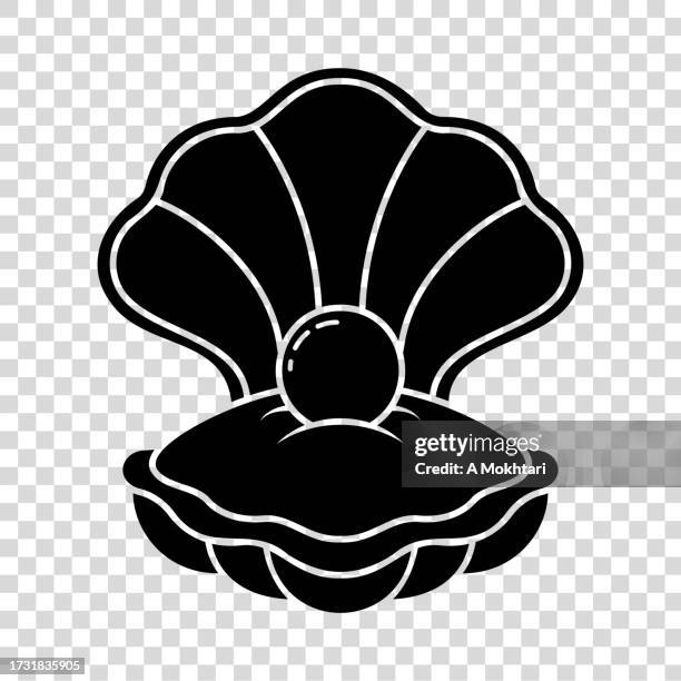 illustrations, cliparts, dessins animés et icônes de icône de coquillage avec perle. - huitre-perliere