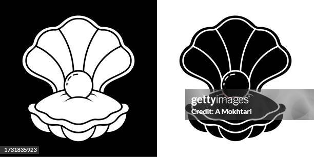 stockillustraties, clipart, cartoons en iconen met shell icon with pearl. - oyster pearl