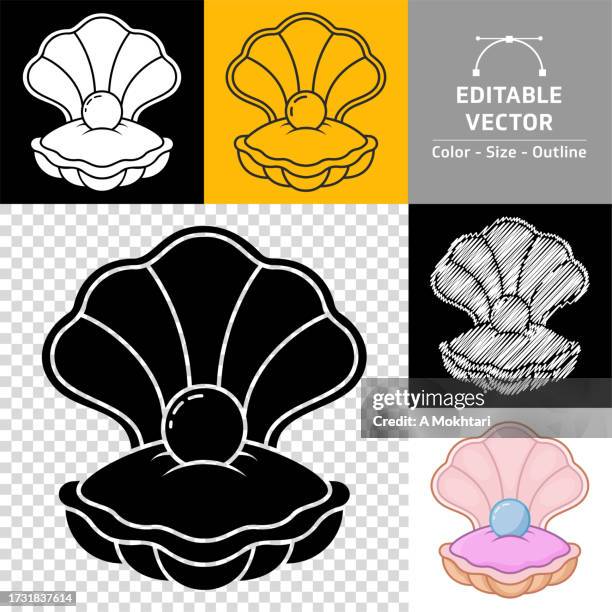 shell icon with pearl. - oyster pearl stock illustrations