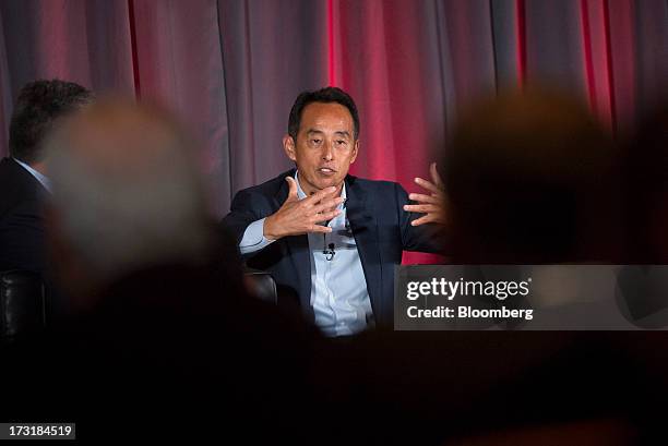 Young Sohn, president and chief strategy officer of Samsung Corp., speaks during the MobileBeat Conference in San Francisco, California, U.S., on...