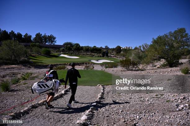 Ludvig Aberg of Sweden walks on the fifth hole during the first round of the Shriners Children's Open at TPC Summerlin on October 12, 2023 in Las...