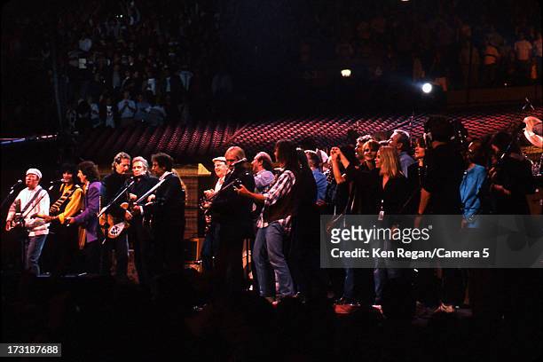 Singer Bob Dylan is photographed at his 30th Anniversary Concert Celebration at Madison Square Garden on October 16, 1992 in New York City. CREDIT...