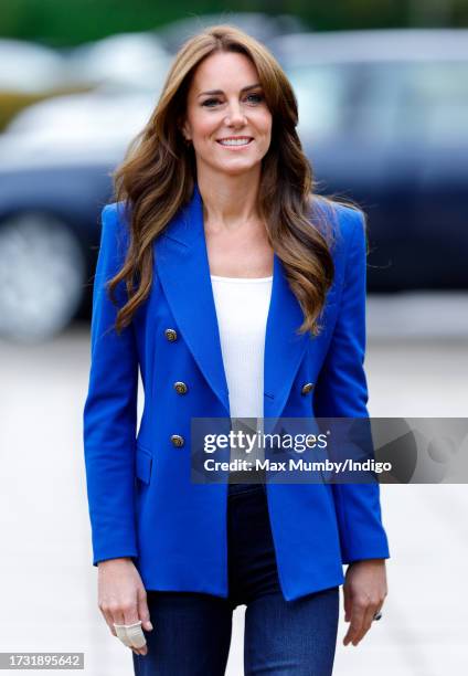 Catherine, Princess of Wales attends a SportsAid mental fitness workshop at Bisham Abbey National Sports Centre to mark World Mental Health Day on...