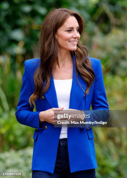 Catherine, Princess of Wales attends a SportsAid mental fitness workshop at Bisham Abbey National Sports Centre to mark World Mental Health Day on...