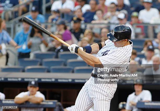 Travis Hafner of the New York Yankees bats against the Baltimore Orioles at Yankee Stadium on July 5, 2013 in the Bronx borough of New York City.