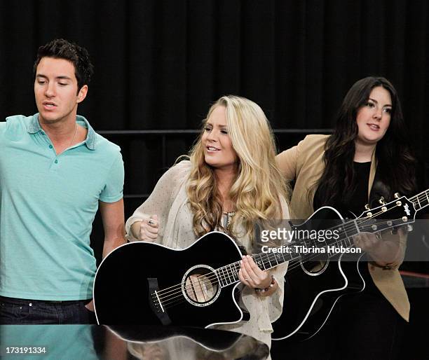 Paul Jolley, Janelle Arthur and Kree Harrison perform at the 2013 American Idol Live! summer tour rehearsals on July 9, 2013 in Burbank, California.