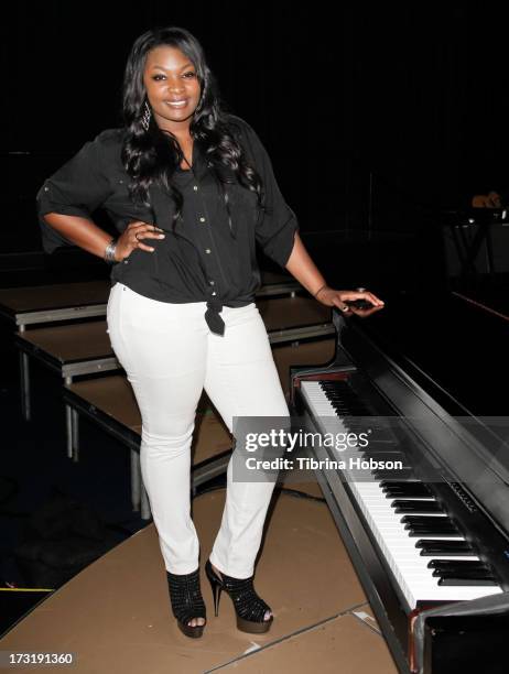 Winner of American Idol season twelve Candice Glover attends the 2013 American Idol Live! summer tour rehearsals on July 9, 2013 in Burbank,...