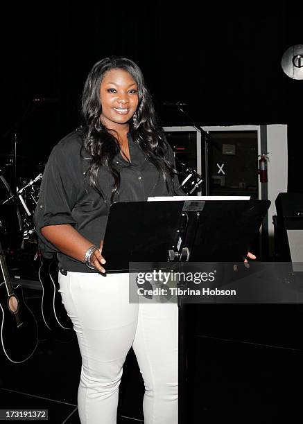 Winner of American Idol season twelve Candice Glover attends the 2013 American Idol Live! summer tour rehearsals on July 9, 2013 in Burbank,...