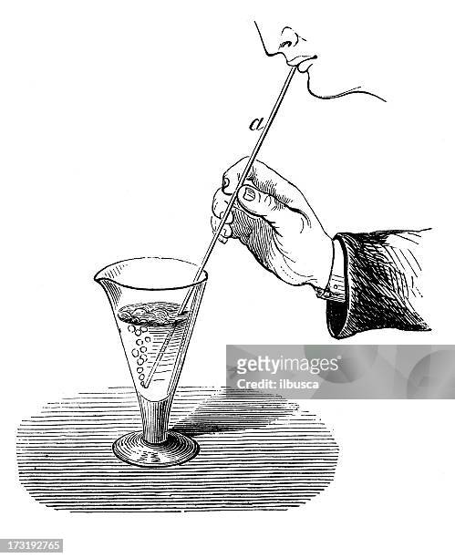 illustrazioni stock, clip art, cartoni animati e icone di tendenza di antico esperimenti di fisica e chimica scientifica - drinking straw