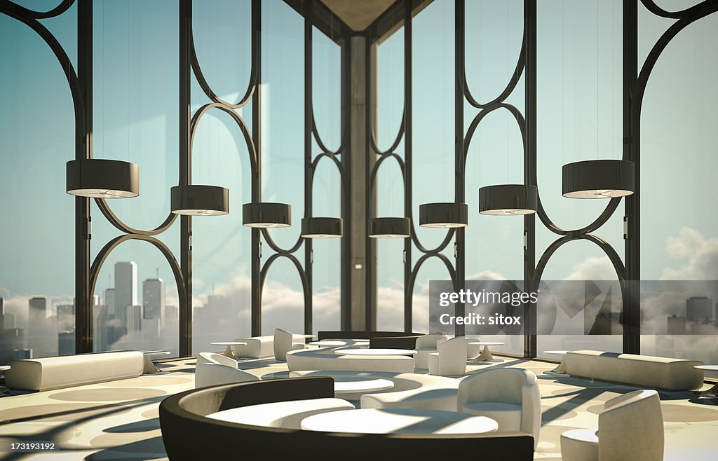 Skyscapers Modern Lobby Above Clouds And City