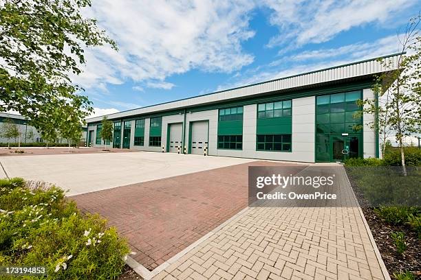 outside view of modern business units - small warehouse stock pictures, royalty-free photos & images