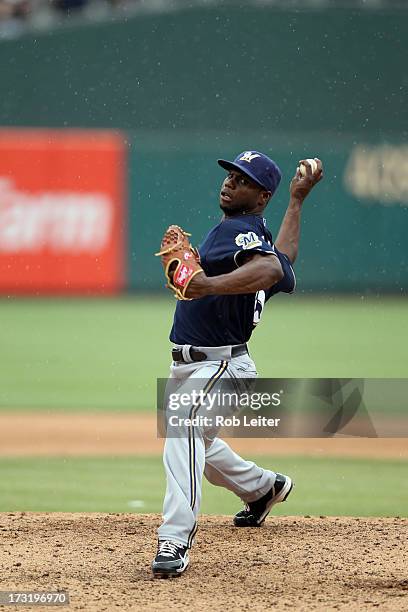 Alfredo Figaro of the Milwaukee Brewers pitches during the game against the Philadelphia Phillies at Citizens Bank Park on June 2, 2013 in...