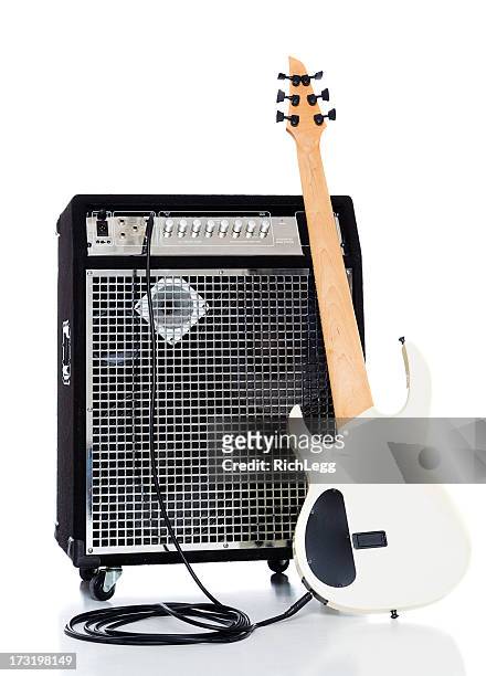 bass guitar and amp - guitar isolated stock pictures, royalty-free photos & images