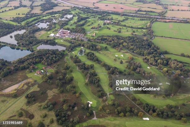 In an aerial view, The Belfry Golf Club on October 2023 in Birmingham, United Kingdom.