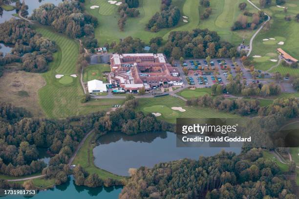 In an aerial view, The Belfry Golf Club on October 2023 in Birmingham, United Kingdom.