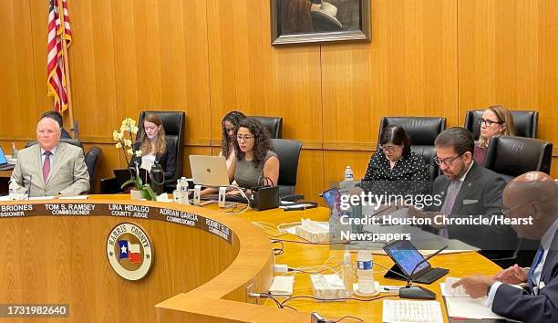 Harris County Judge Lina Hidalgo presides over Commissioners Court on Oct. 10, her first meeting since returning from medical leave.