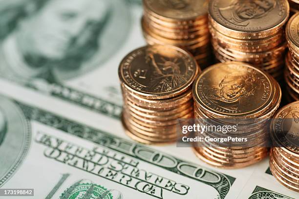 gold and currency - us penny stock pictures, royalty-free photos & images